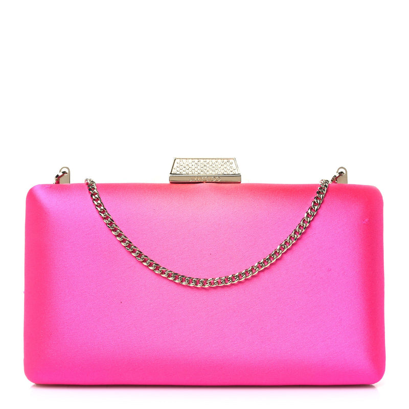 Satin Crystal Clemmie Clutch Fuchsia