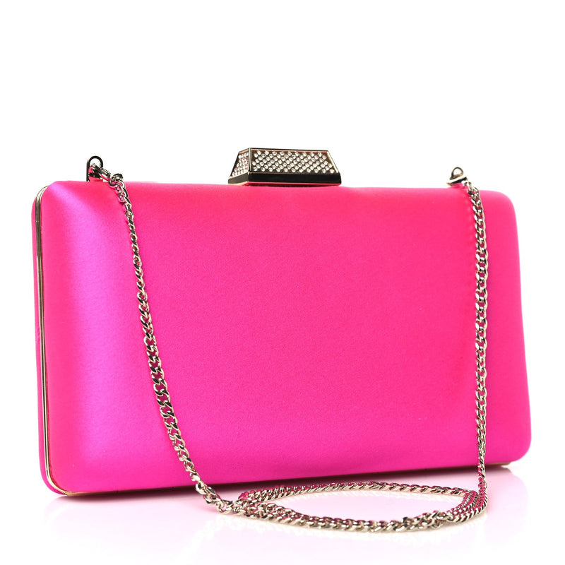 Satin Crystal Clemmie Clutch Fuchsia