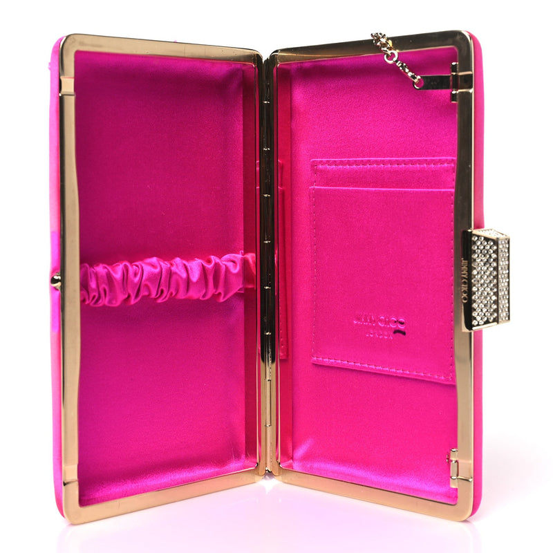 Satin Crystal Clemmie Clutch Fuchsia