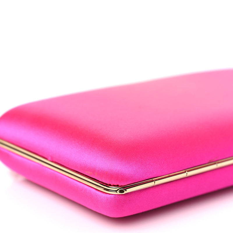Satin Crystal Clemmie Clutch Fuchsia