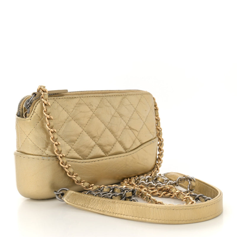 Metallic Aged Calfskin Quilted Small