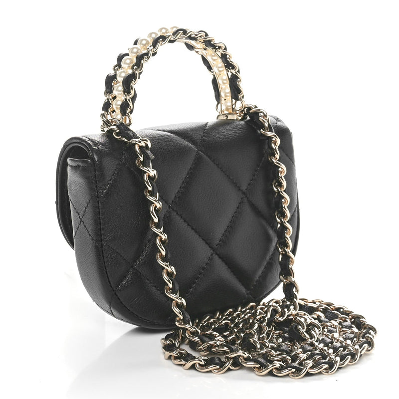 Lambskin Quilted Pearl Top Handle Clutch