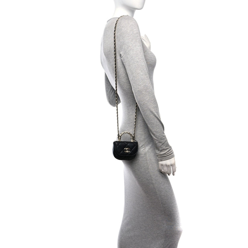 Lambskin Quilted Pearl Top Handle Clutch