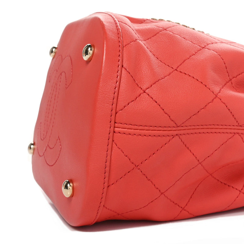 Calfskin Stitched Chain Bucket Bag Coral