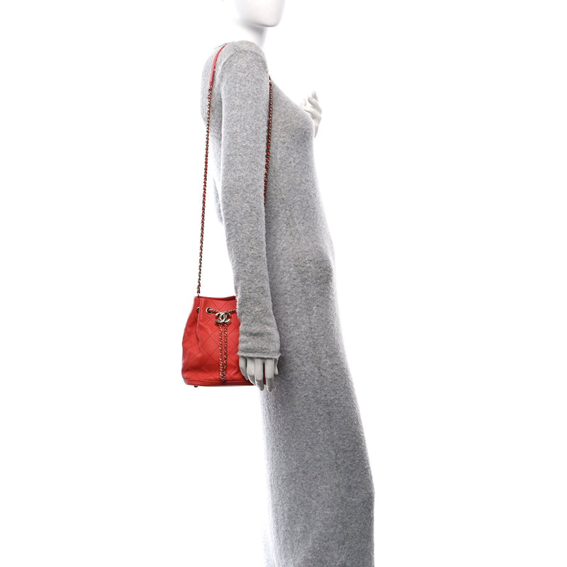 Calfskin Stitched Chain Bucket Bag Coral