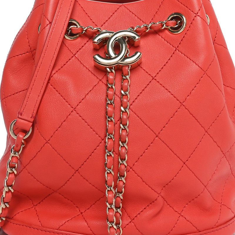 Calfskin Stitched Chain Bucket Bag Coral