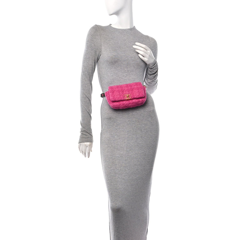 Tweed Quilted Chanel 19 Waist Bag Pink