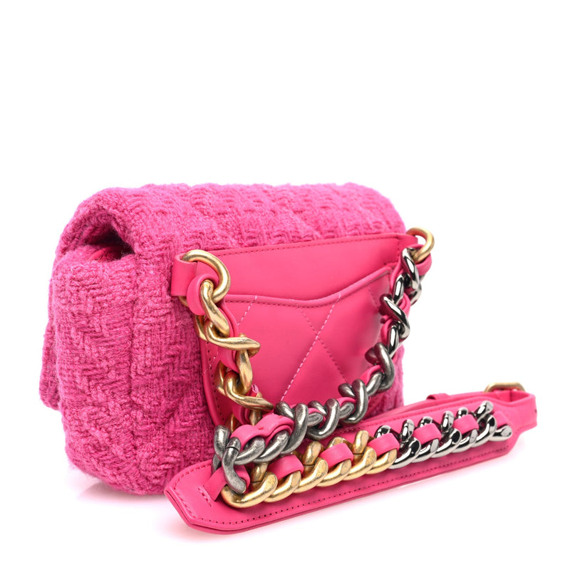 Tweed Quilted Chanel 19 Waist Bag Pink