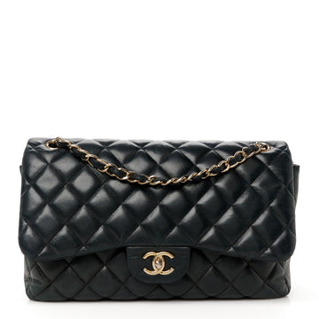 Lambskin Quilted Jumbo Double Flap Black