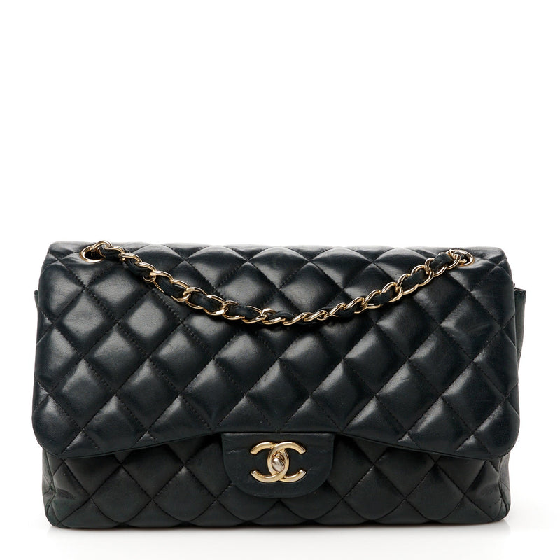 Lambskin Quilted Jumbo Double Flap Black