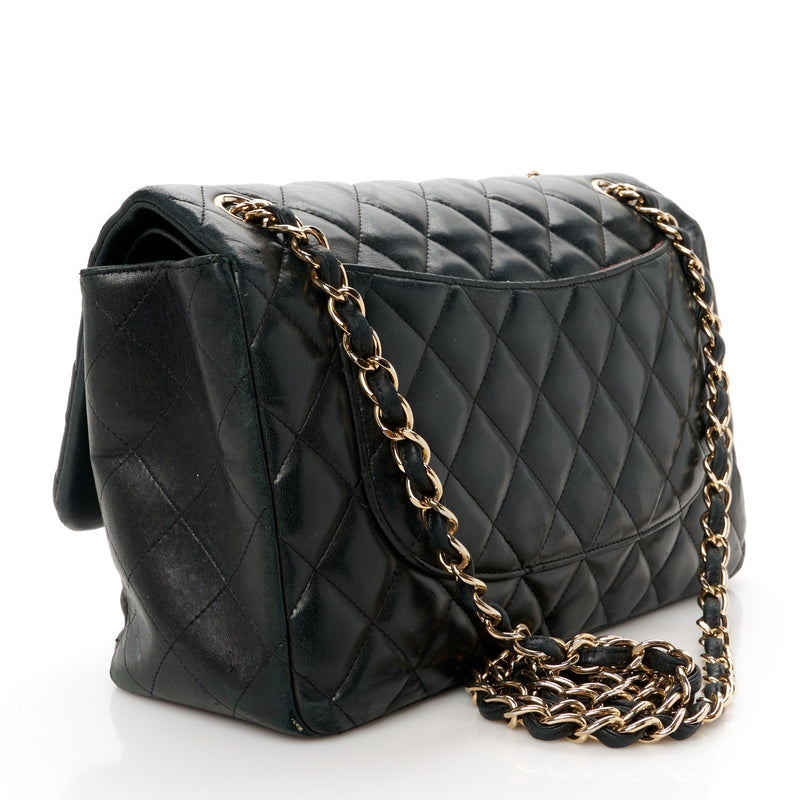 Lambskin Quilted Jumbo Double Flap Black