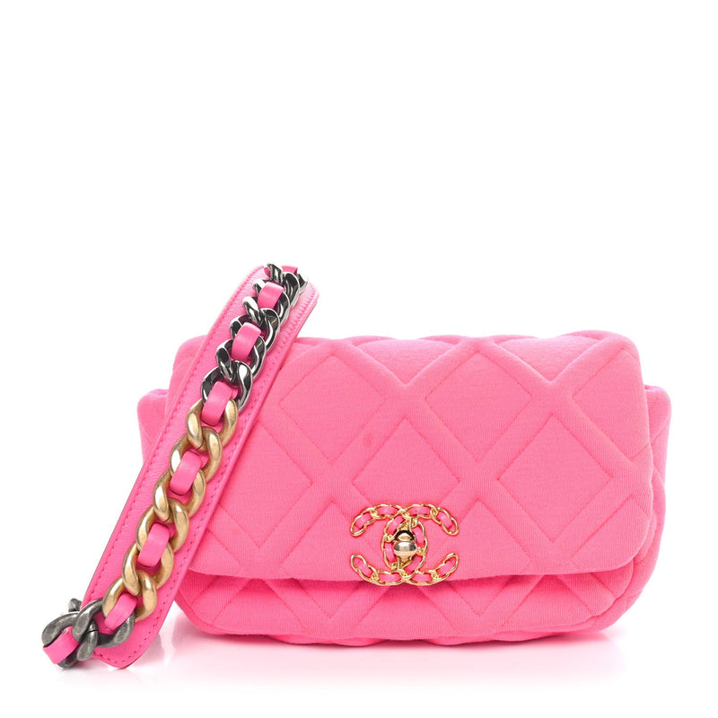 Jersey Quilted Chanel 19 Waist Bag Pink
