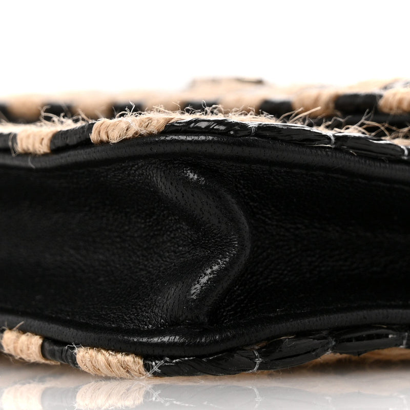 Raffia Jute Striped Belt Bag Black Beige