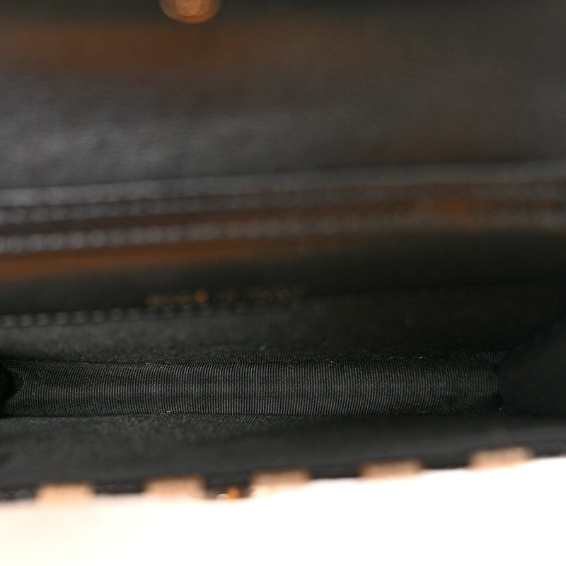 Raffia Jute Striped Belt Bag Black Beige