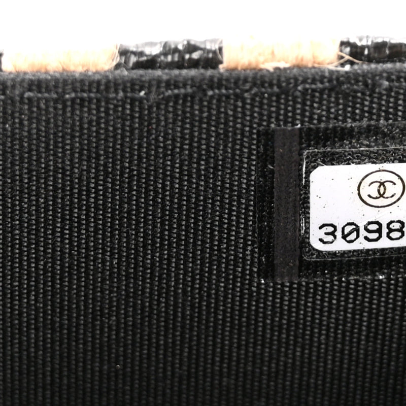 Raffia Jute Striped Belt Bag Black Beige