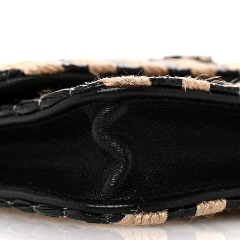 Raffia Jute Striped Belt Bag Black Beige