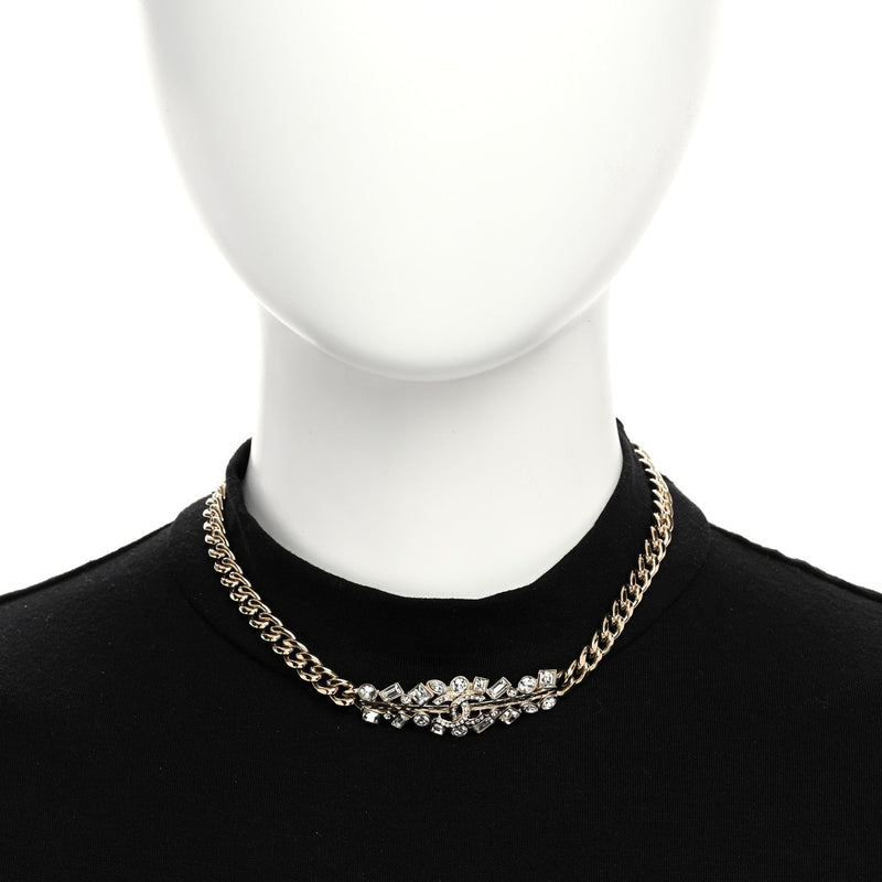 Crystal Cc Link Choker Necklace Gold