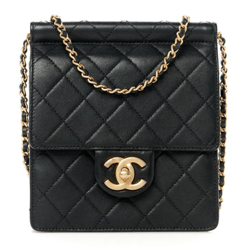 Goatskin Quilted Chic Pearls Flap Black