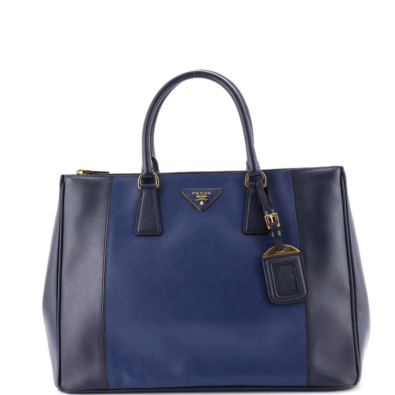 Bicolor Double Zip Lux Tote Saffiano
