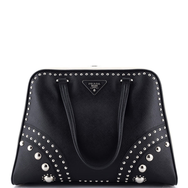 Pyramid Top Handle Bag Studded Saffiano