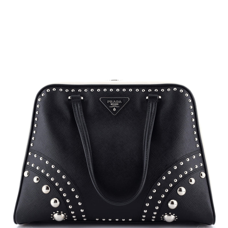 Pyramid Top Handle Bag Studded Saffiano