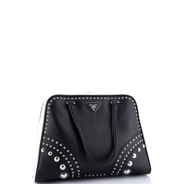Pyramid Top Handle Bag Studded Saffiano