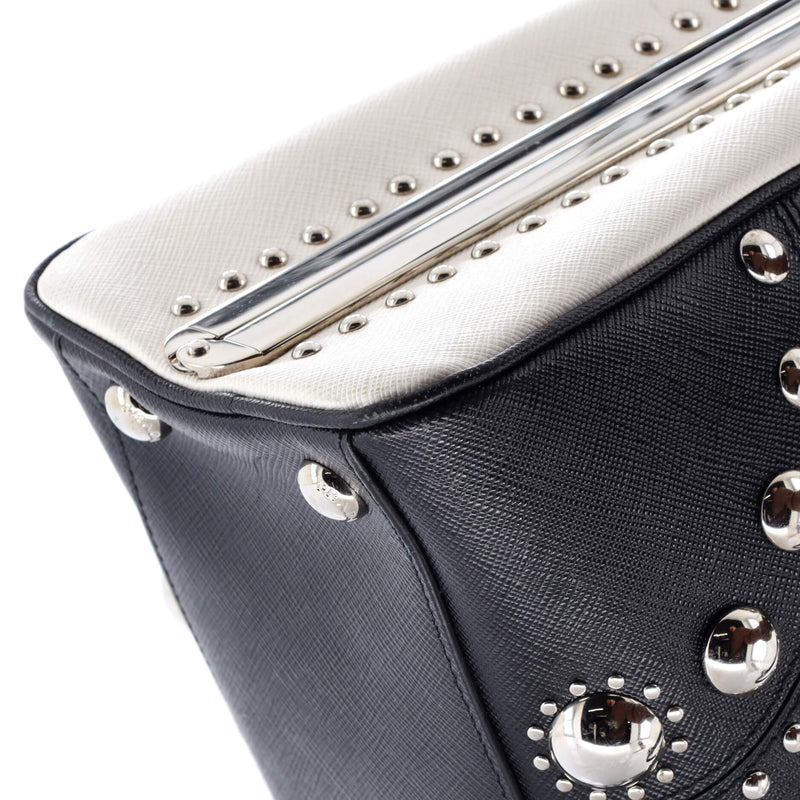 Pyramid Top Handle Bag Studded Saffiano