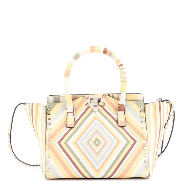 Rockstud Tote Striped Leather Small