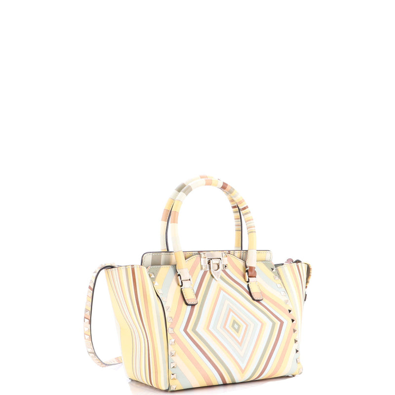 Rockstud Tote Striped Leather Small