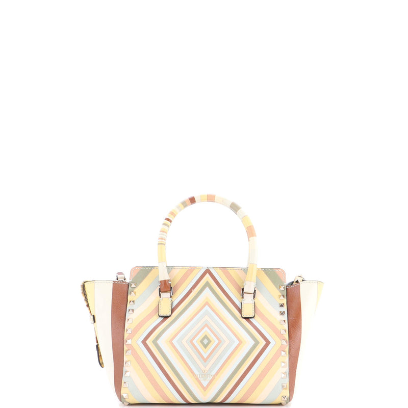 Rockstud Tote Striped Leather Small