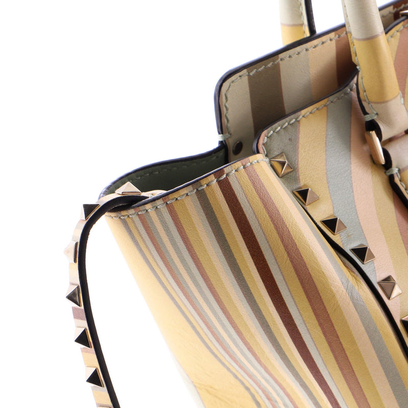 Rockstud Tote Striped Leather Small