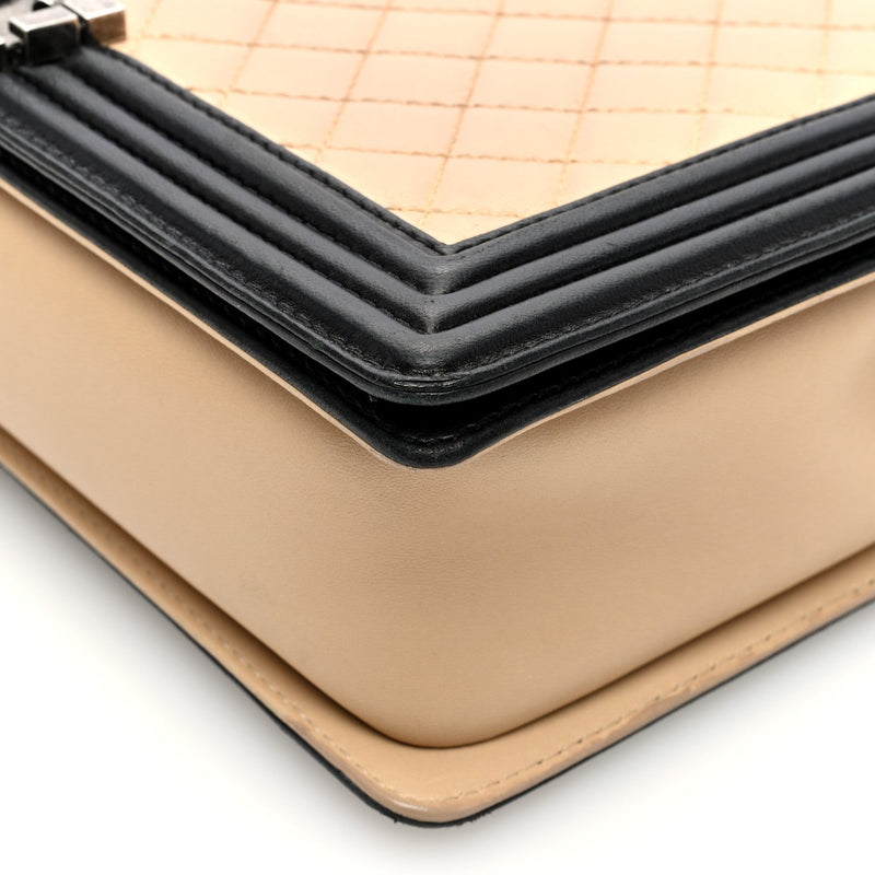 Lambskin Quilted Large Boy Flap Beige