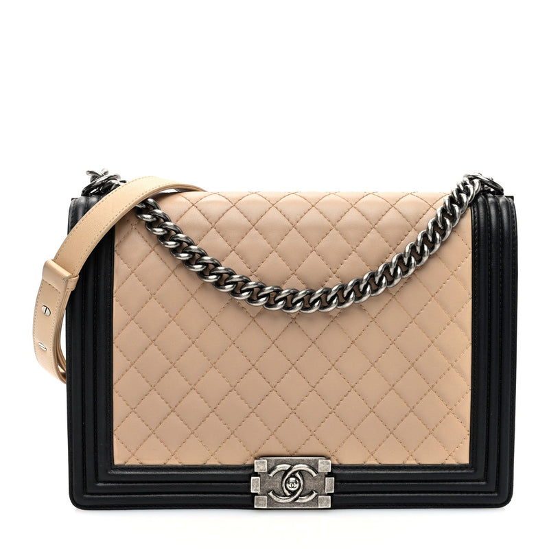 Lambskin Quilted Large Boy Flap Beige