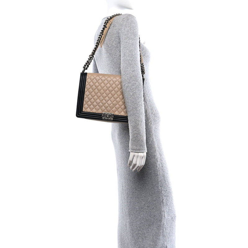 Lambskin Quilted Large Boy Flap Beige