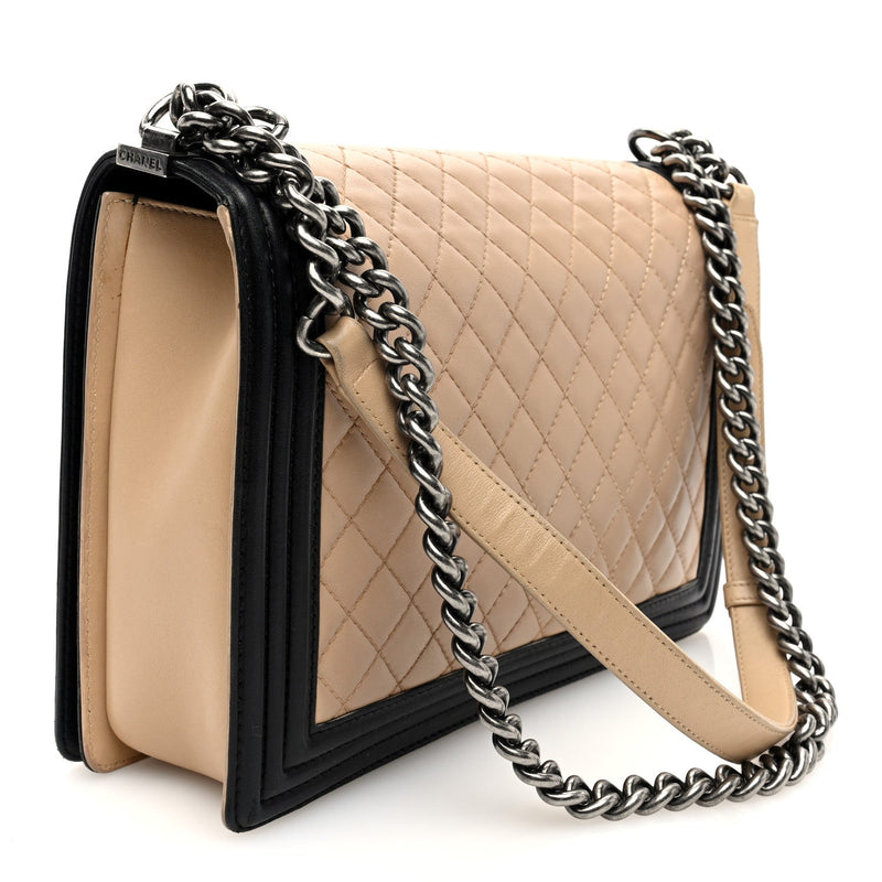 Lambskin Quilted Large Boy Flap Beige