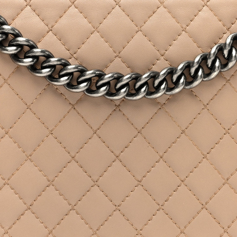 Lambskin Quilted Large Boy Flap Beige