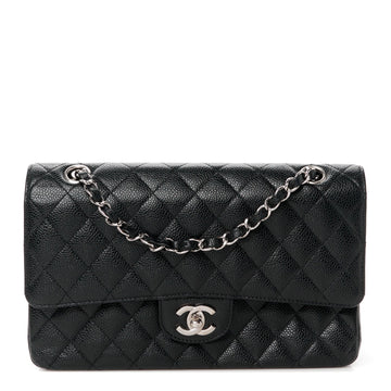 Caviar Quilted Medium Double Flap Black