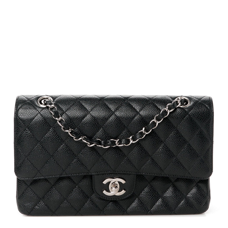 Caviar Quilted Medium Double Flap Black