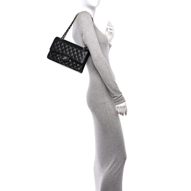 Caviar Quilted Medium Double Flap Black