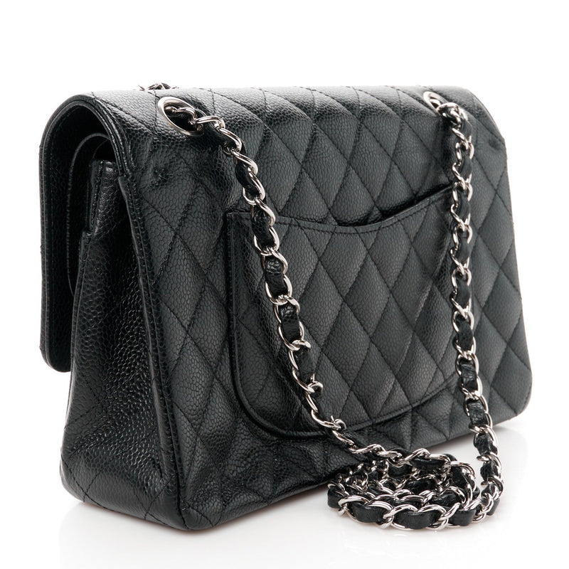 Caviar Quilted Medium Double Flap Black