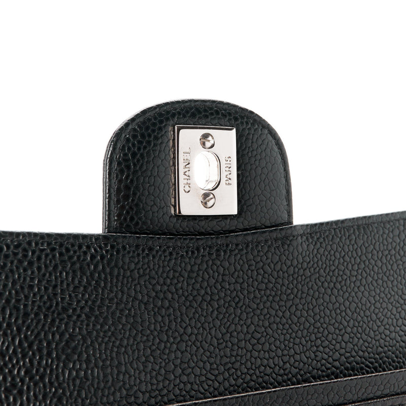 Caviar Quilted Medium Double Flap Black