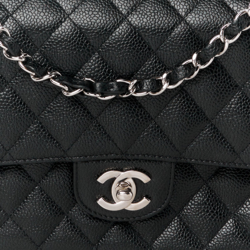 Caviar Quilted Medium Double Flap Black