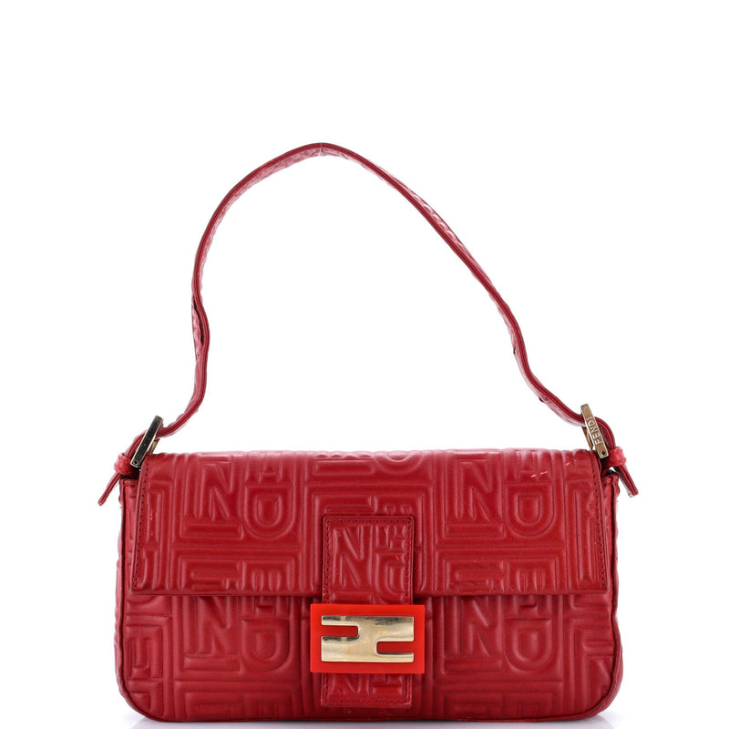 Baguette Bag Logo Embossed Leather Small