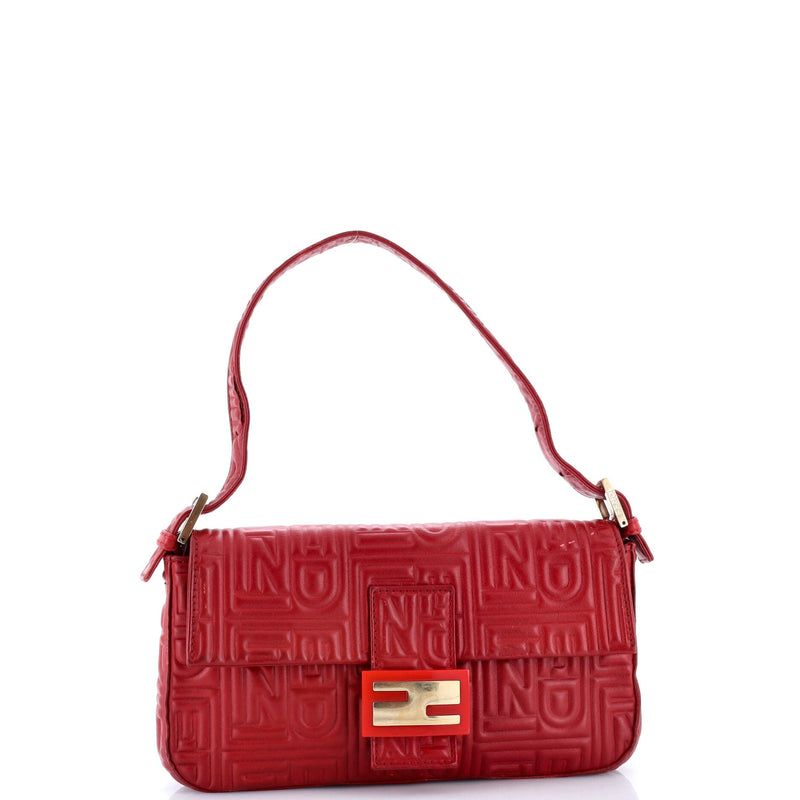 Baguette Bag Logo Embossed Leather Small