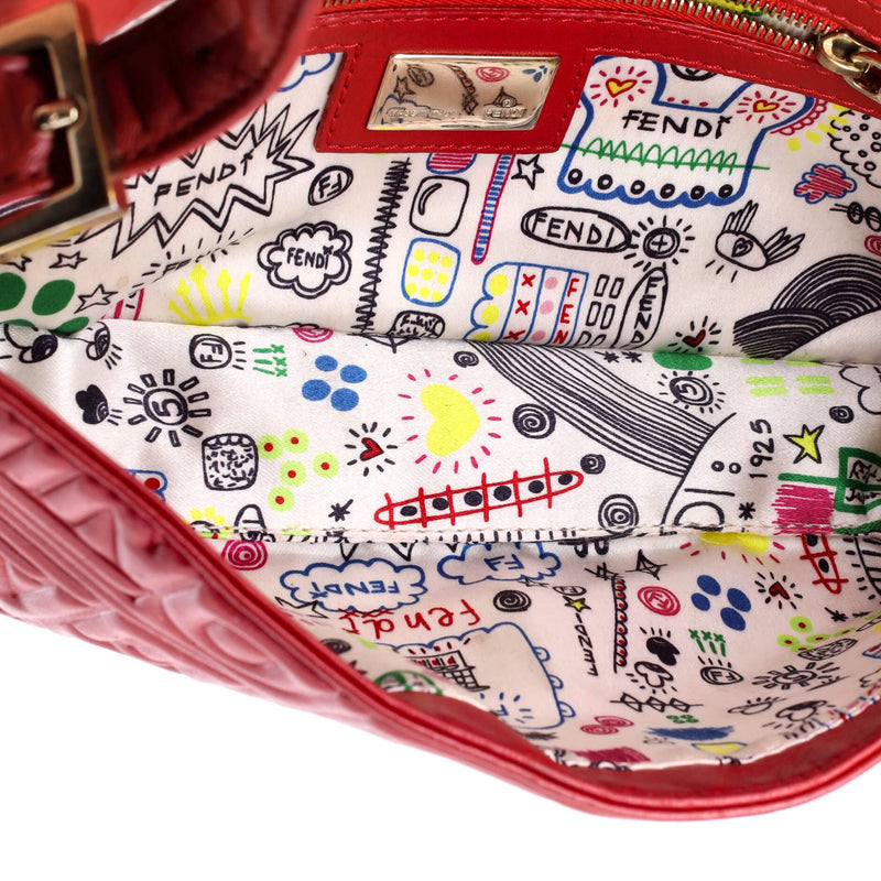 Baguette Bag Logo Embossed Leather Small