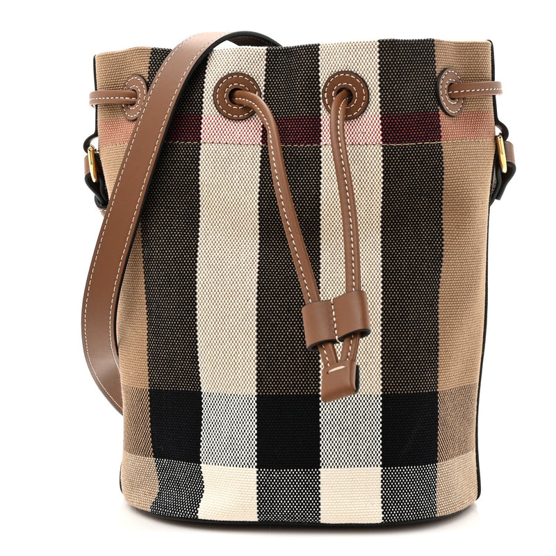 Giant Check Canvas Small Bucket Bag