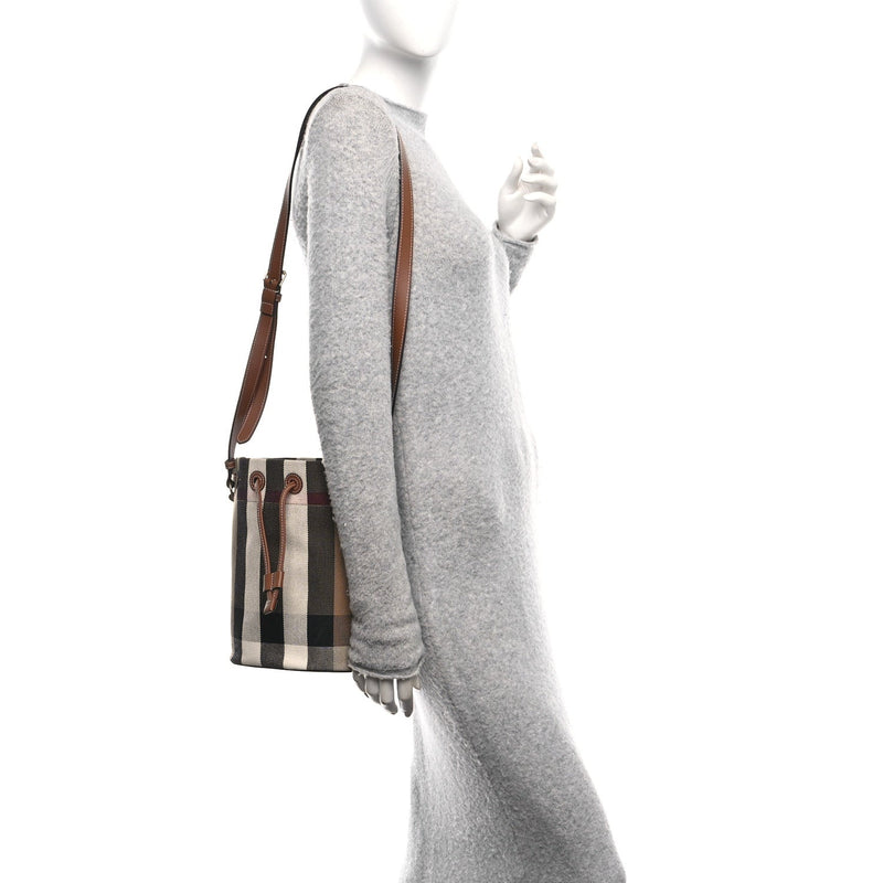 Giant Check Canvas Small Bucket Bag