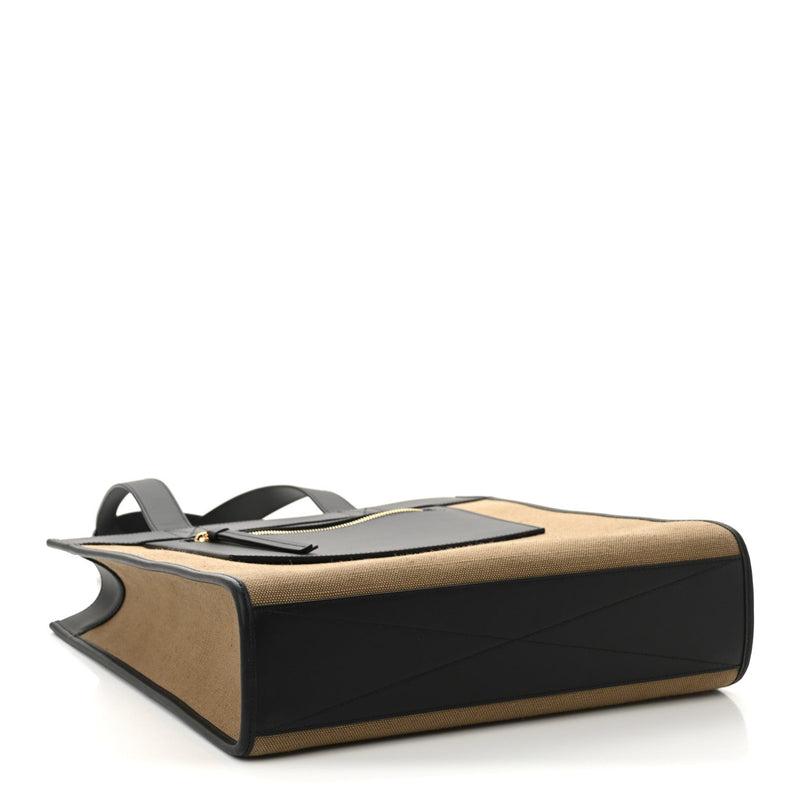 Canvas Calfskin Small Pocket Tote Camel