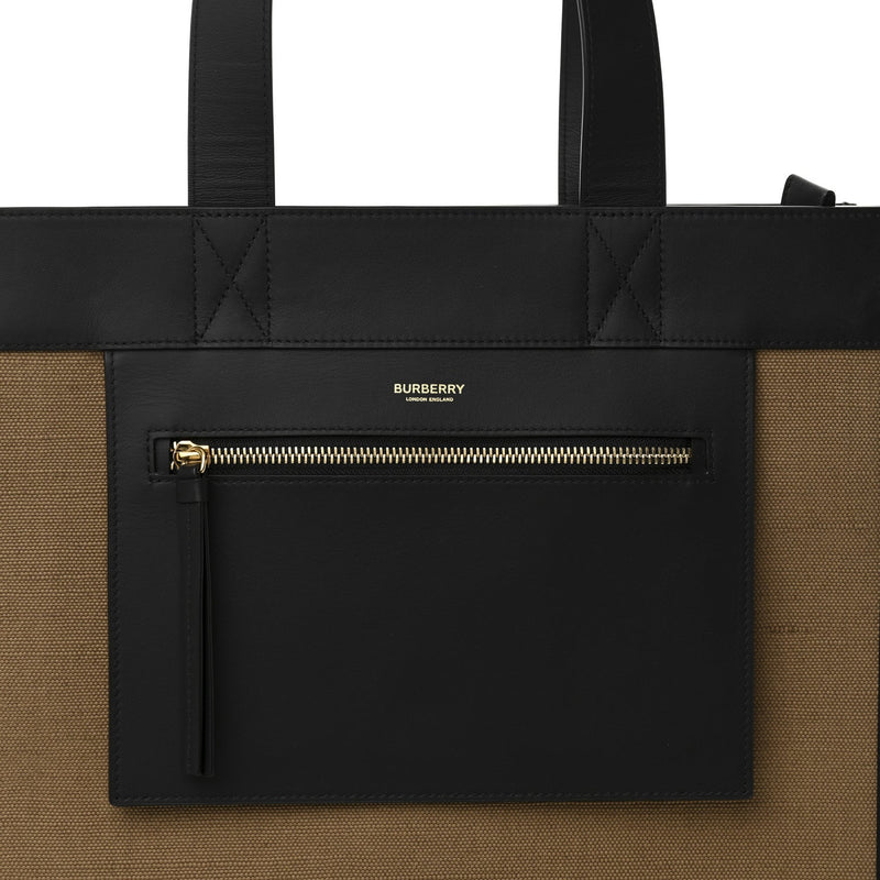 Canvas Calfskin Small Pocket Tote Camel