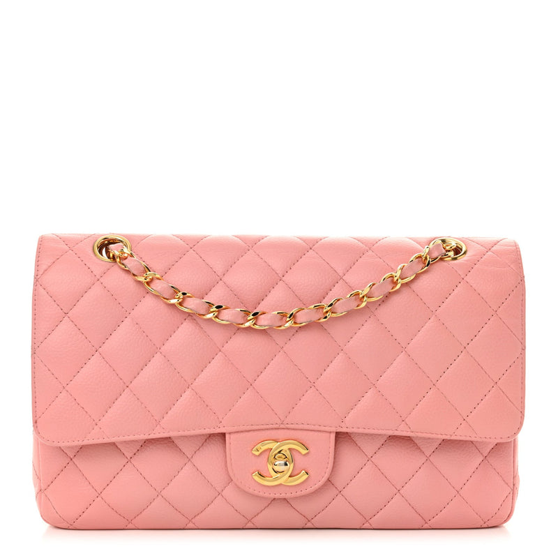 Caviar Quilted Medium Double Flap Pink
